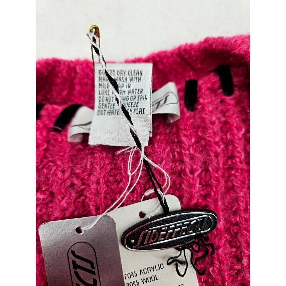 Vtg Deadstock Sideffects V Neck Sweater Womens S Beaded Pink Wool Blend - Picture 9 of 9